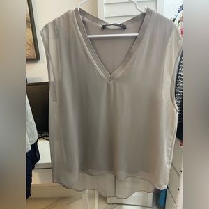 Zara Light Gray V-Neck Sheer Blouse